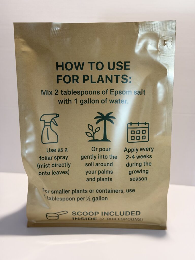 Instructions for using Epsom salt as a plant fertilizer.